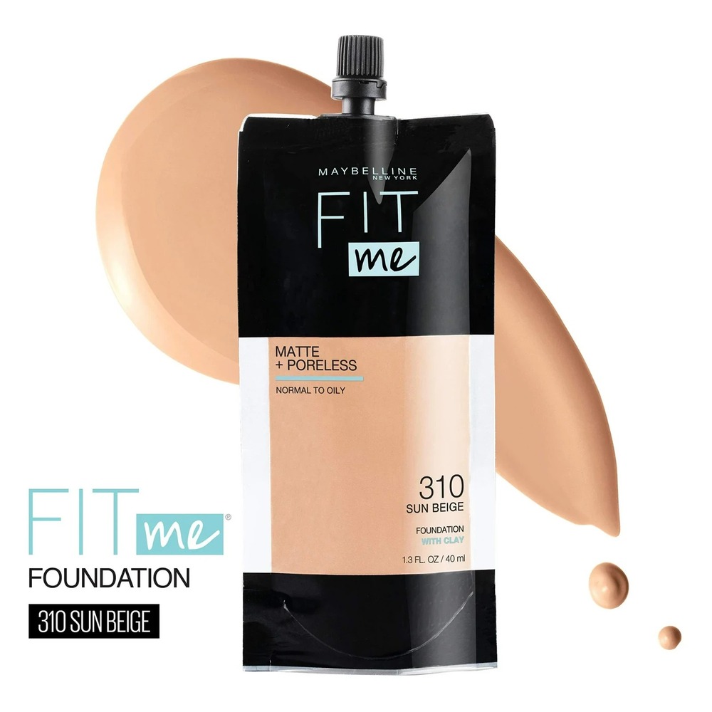 Maybelline New York Fit Me‎ Foundation Matte+Poreless 310 Beige Sun 1.3 oz Pouch